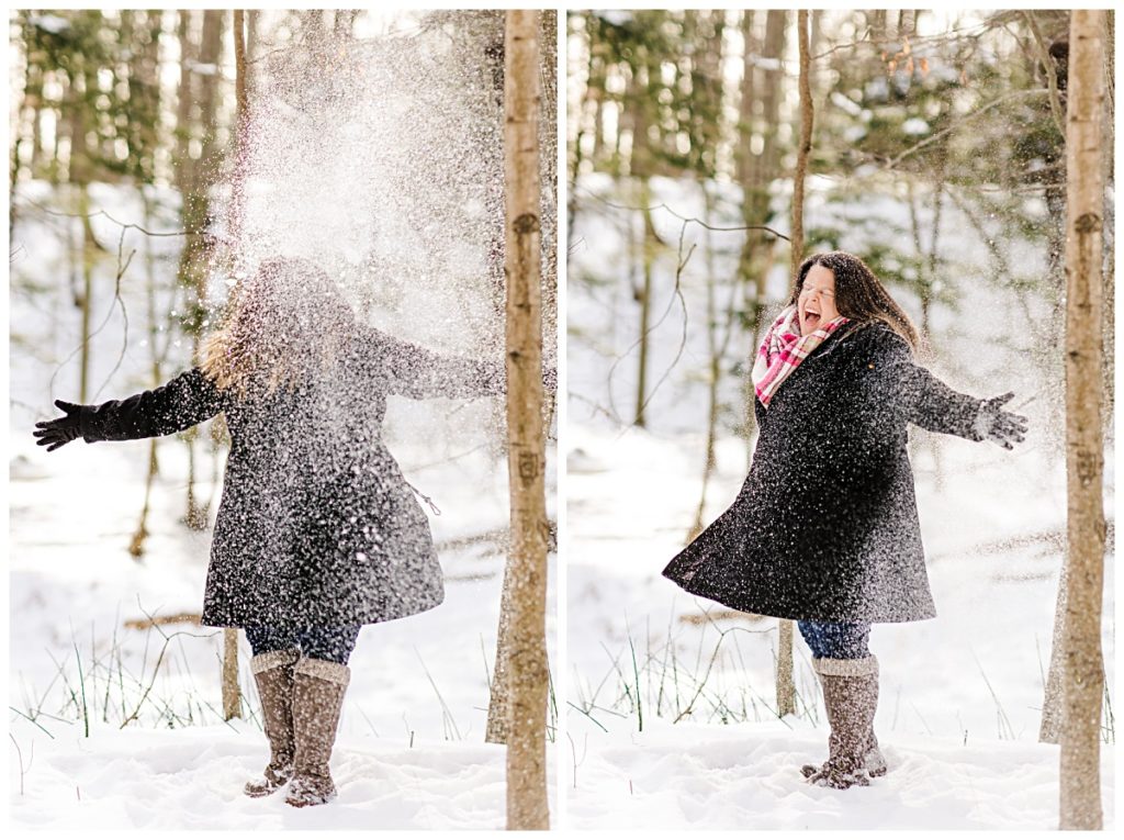 winter girl portraits spinning in snow