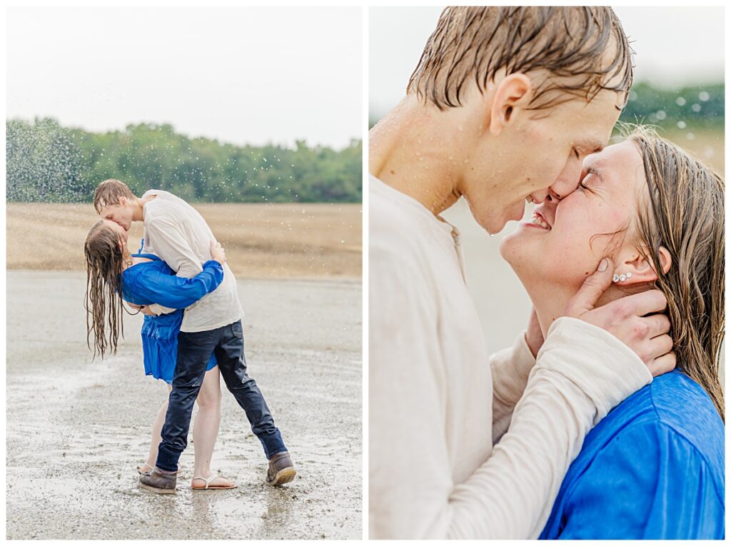Couple kissing in the rain.